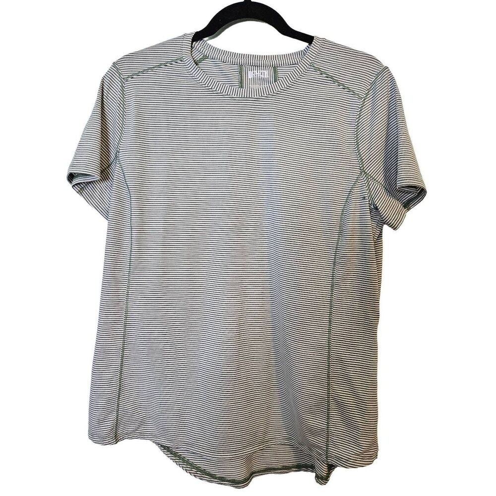 Duluth Trading Large Pier Genius Striped Short Sleeve Tee in Green/White